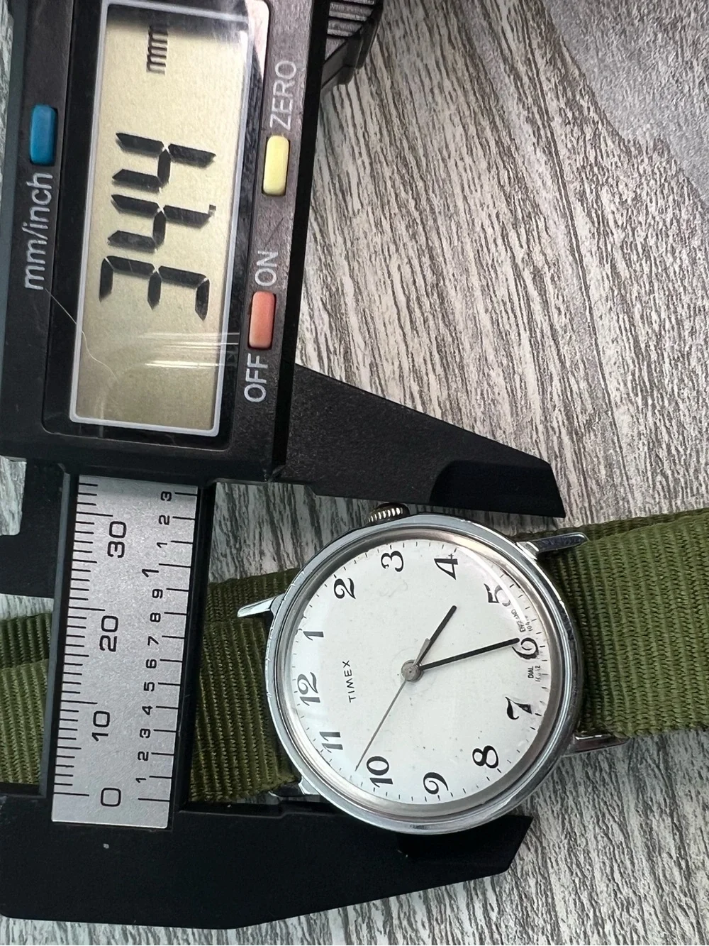 Timex Men's White Dial Watch with Olive Green Nylon Strap